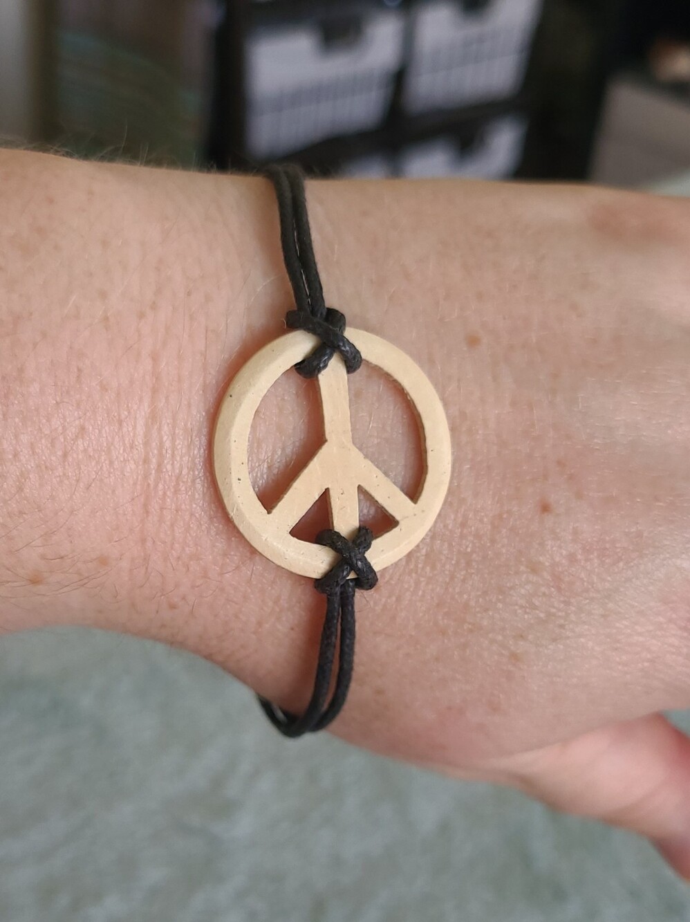 Peace Sign Cord Bracelet in Black